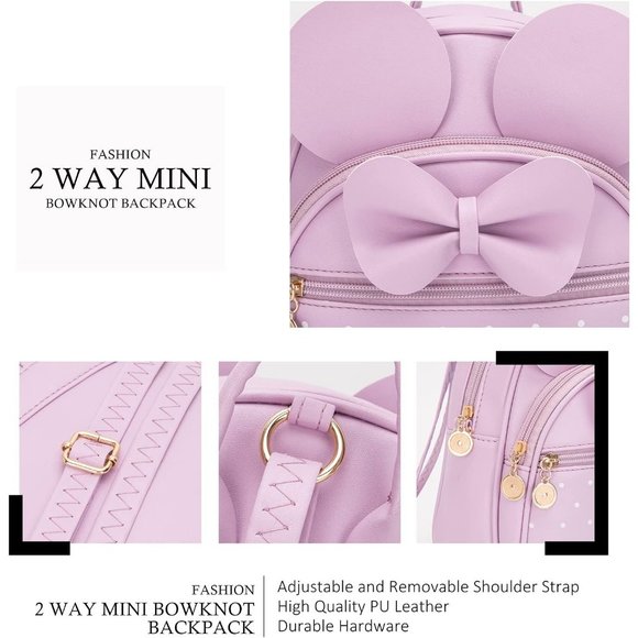 Bowknot Polka Dot Mini Backpack And Convertible Shoulder Bag Purse for Women - Picture 3 of 7